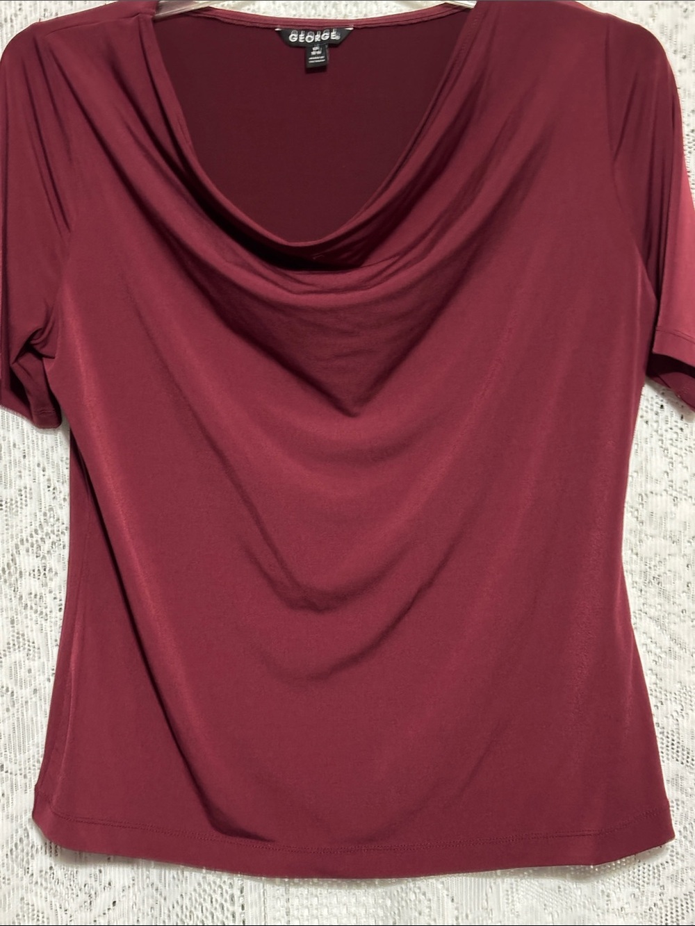 George Draped Cowl Neck Top in Burgundy size L
